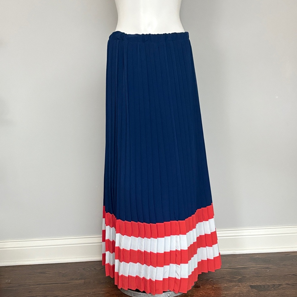 Aker Orange and Blue Pleated Maxi Skirt Size 42 Varsity Retro Sportswear